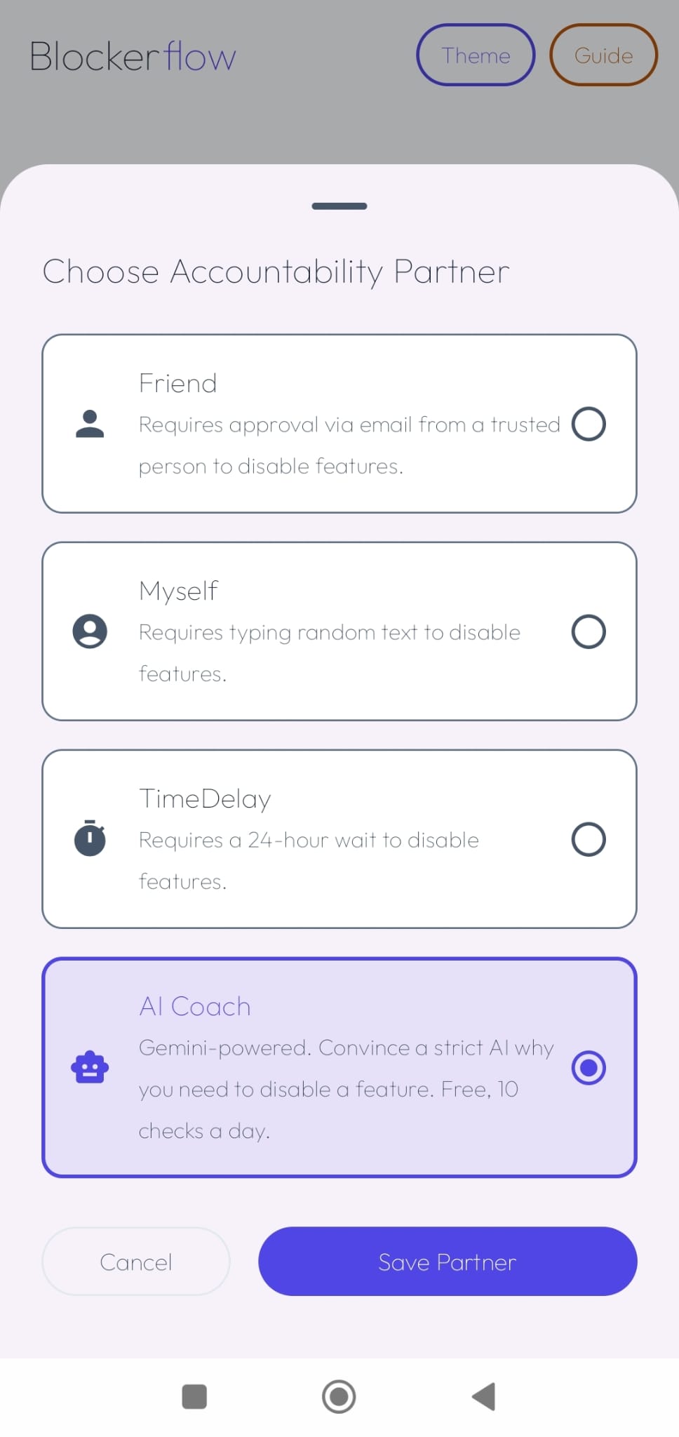Set an Accountability Partner or AI Coach screenshot